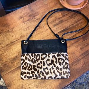 Margot pebble leather crossbody with animal print  with 26” strap